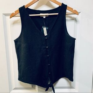 Madewell Texture & Thread Tie-Front Button- Down Rib Tank - Black